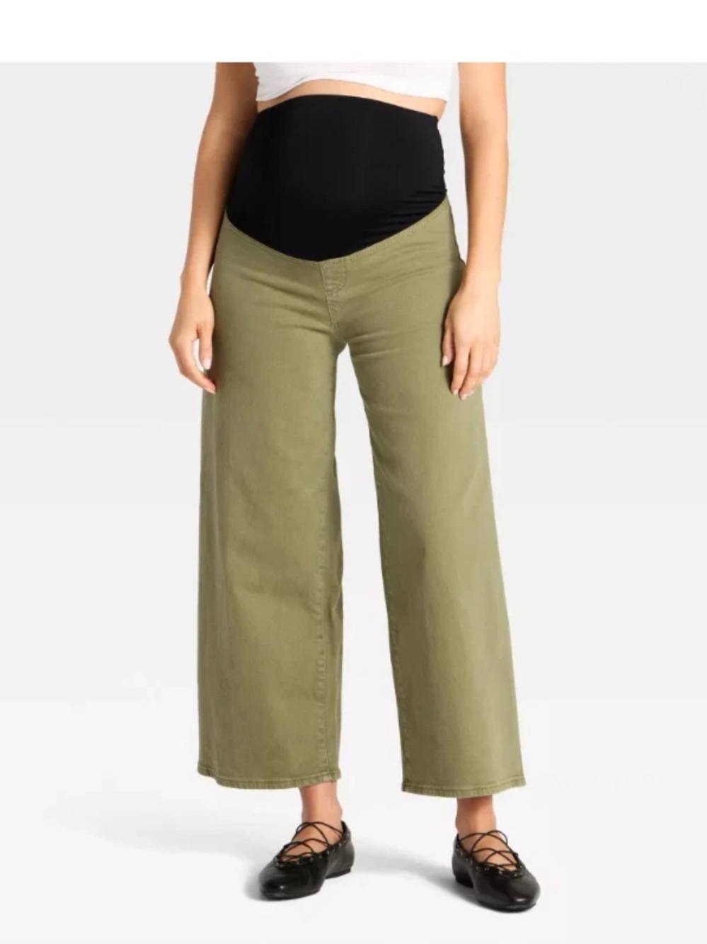 Isabel Maternity - Olive Wide-Leg Jeans with Black Waistban Various Sizes